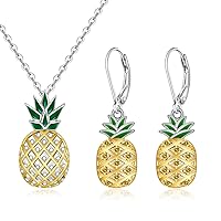 Pineapple Earrings Summer Earrings for Women Pineapple Necklace Sterling Silver Tropical Fruit Cute Fun Hawaiian Summer Statement Themed Jewelry Gifts