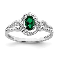 925 Sterling Silver Polished Open back Created Emerald and Diamond Ring Jewelry Gifts for Women - Ring Size Options: 10 5 6 7 8 9