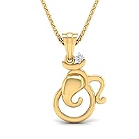 SwaraEcom 14K Yellow Gold Plated Round Solitaire Cubic Zirconia OM Pendant Charm India Fashion Jewelry
