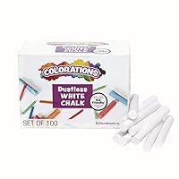 Colorations NODUST Dustless White Chalk, 100 Piece Bulk Pack, Value, Multi-Colored, for Kids, Classroom, Learning, Drawing, Create, Play, Non-Toxic, 3 inches x 3/8 inch