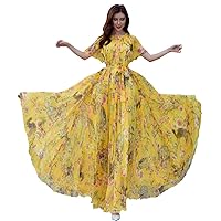 MedeShe Women's Short Sleeve Floral Bohemian Maxi Dress