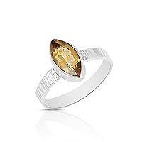 Natural Citrine Marquise Shape 925 Sterling Silver Engagement Solitaire Promise Ring Jewelry for Girls
