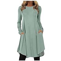 Spring Dresses for Women 2024 Fashion Casual Geometric O-Neck Pullover Plus Size Long Sleeve Trendy Holiday Dress