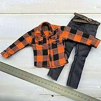 1/6 Scale Fashion Casual Orange Plaid Shirt+Jeans Belt Suit Model