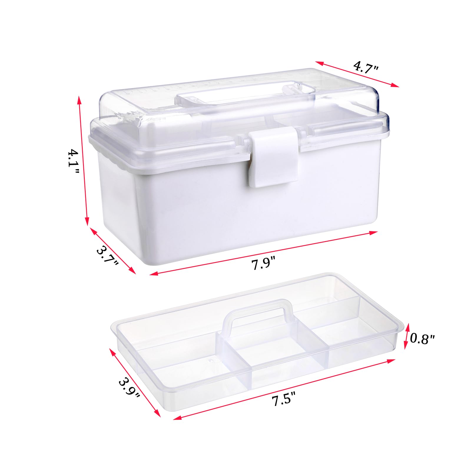 Small Plastic Storage Box with Lid 7.9x3.7x4.1 Art Supply Storage  Organiser with Handled Removable Tray White Multi-purpose Small Storage  Container Portable Sewing Box for Art & Sewing Supplies