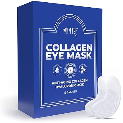 LA PURE Collagen Eye Mask Patches Under Eye Patches for Puffy Eyes Hyaluronic Acid Dark Circles Bags Lines Anti Wrinkles Anti Aging Hydrating Moisturizing Brightening Eye Gels 15ct