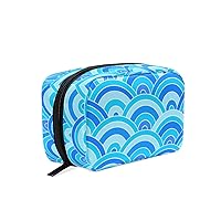 Sea Waves And Turquoise Blue Summer Printing Cosmetic Bag with Zipper Multifunction Toiletry Pouch Storage Bag for Women