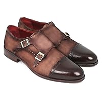 Paul Parkman Men's Double Monkstrap Captoe Shoes Brown/Beige Suede (ID#FK09)