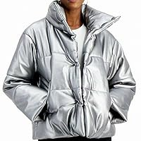 INC Women's Puffer Jacket Faux Leather High Neck