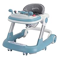 Foldable Activity Walker, Toddler Baby Push Walker with Removable Feeding Tray and Music Tray(Without Battery), 2 in 1 Baby Walker for 6-18 Months Boys and Girls (Blue)