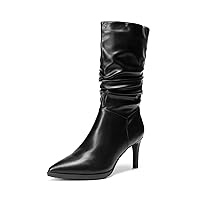 DREAM PAIRS Women's Mid Calf Boots High Heels Pointed Toe Zip Fashion Dressy Boot
