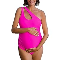Summer Mae Maternity One Piece Swimsuit Cutout Pregnancy Bathing Suit One Shoulder Monokini