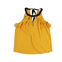 Womens Ruffle Sleeveless Blouse Top, Yellow, X-Large