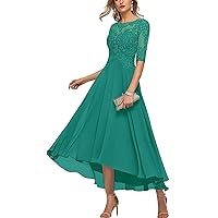 Women's Lace Applique Chiffon Mother of The Bride Dress for Wedding Half Sleeves Formal Evening Gowns Spa US16W