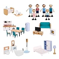 OOOK Dollhouse Furniture Set for Kids, 27 Pcs Dollhouse Accessories with 6 Family Dolls, Miniature Doll House Furniture Toys Pretend Play Gift for Girls Boys Age 3+