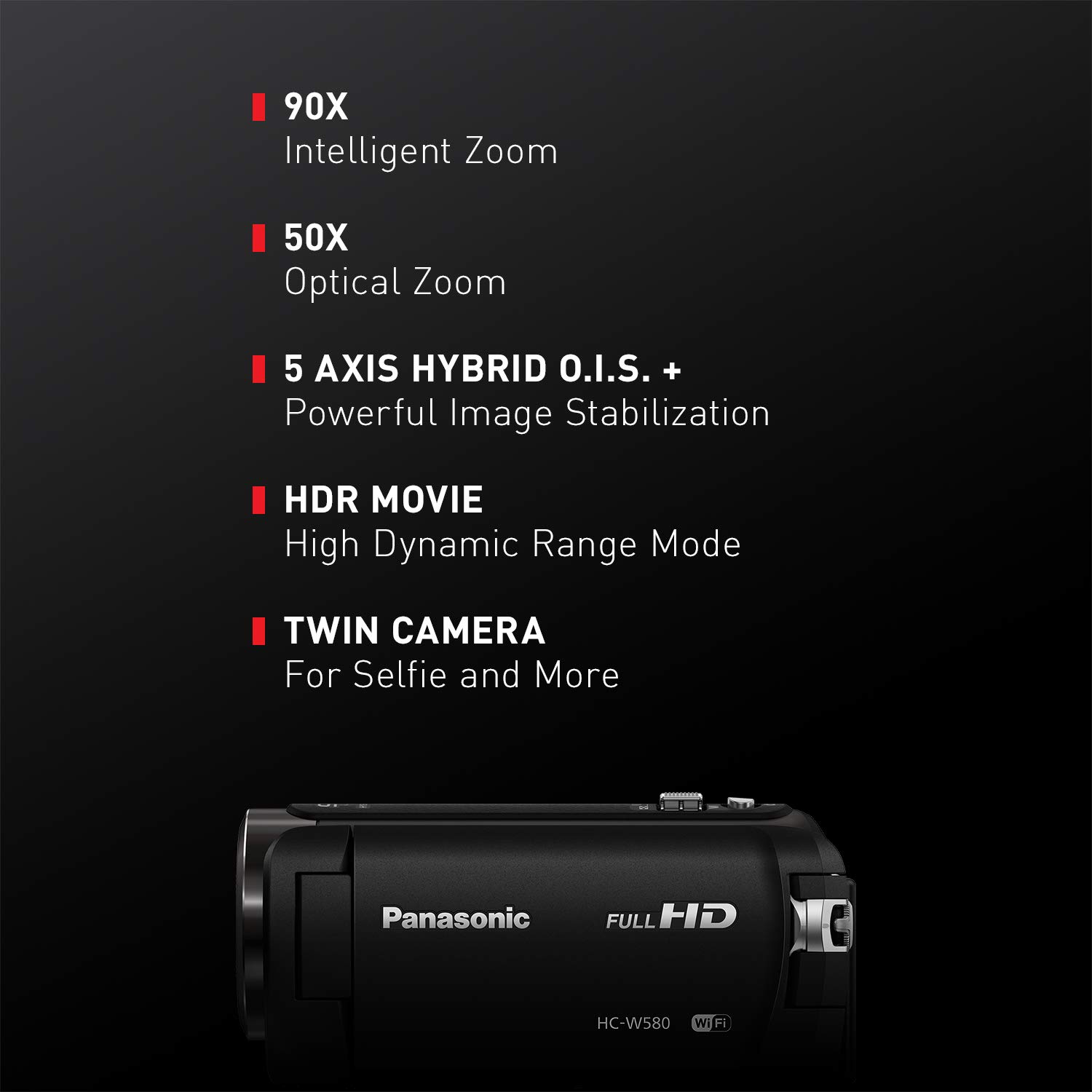 Panasonic HC-W580K Full HD Camcorder with Wi-Fi, Built with Multi Scene Twin Camera (Black)