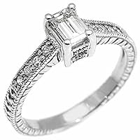 14k White Gold .66 Carats Emerald Cut Antique Diamond Engagement Ring