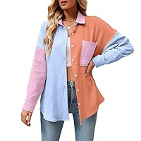Women Casual Button Down Blouses Long Sleeve Solid Shirts Tops with Pockets