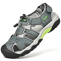 Men's leather sport sandal with breathable lining, rubber sole and adjustable fit