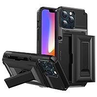 Case for iPhone 14/14 Plus/14 Pro/14 Pro Max, Military Grade Shockproof Heavy Duty Protective Phone Case, Wallet Case with Card Holder Case,14 6.1,Black