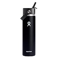 Hydro Flask Stainless Steel Wide Mouth Water Bottle with Flex Straw Lid and Double-Wall Vacuum Insulation