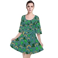 CowCow Womens Green Shamrock Pattern ST Patrick's Day Clover Leaves Leprechauns Velour Kimono Dress, XS-3XL