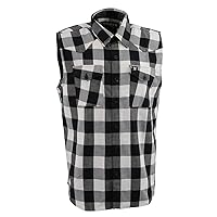 Milwaukee Leather MPM1647 Men’s Classic Black and White Button-Down Flannel Cut Off Sleeveless Casual Shirt - 4X-Large