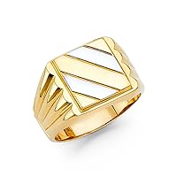 Mens Square Ring Solid 14k Yellow & White Gold Polished Finish Genuine Two Tone 13MM Size 12