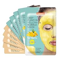 Purederm Green Tea Facial Mask Skin Care (5 Pack) Deep Purifying Yellow O2 Bubble Mask Turmeric (5 Pack)