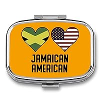 Jamaican American Heart Flags Rectangular Pill Box Portable Medicine Pill Case 2 Compartment Pill Organizer for Travel Pocket Purse