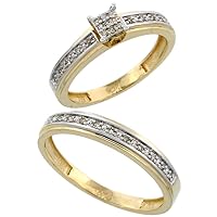 10k Yellow Gold 2-Piece Diamond wedding Engagement Ring Set for Him and Her, 4mm & 4mm wide, sizes 5 - 13