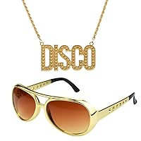 2pcs Disco 50s 60s Set Rock Star Cool Outfit Golden for Teen Adult Costume Dress Up Cosplay Halloween Birthday Party