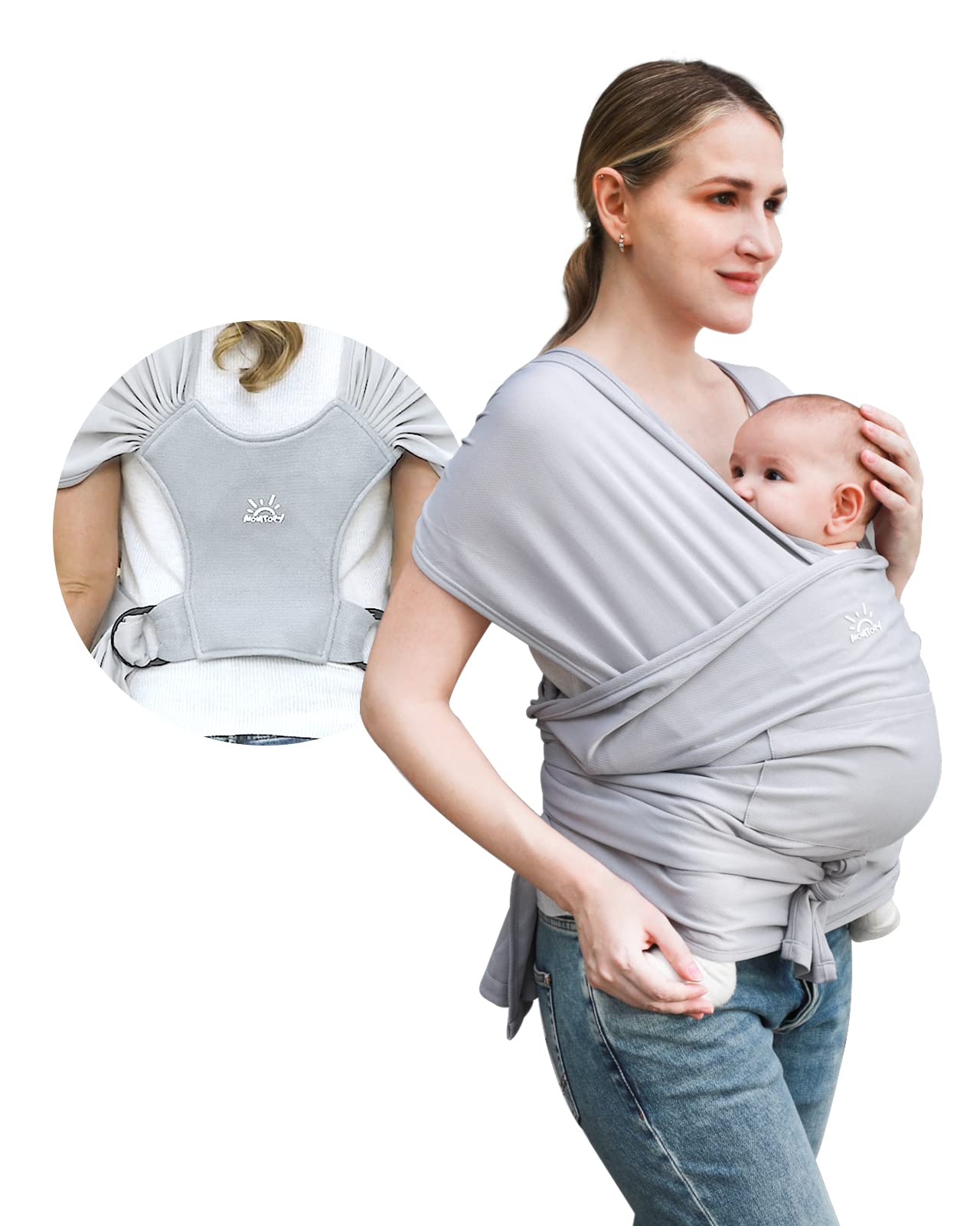 Baby Wraps Carrier/ Sling for Newborn to Toddler, Breathable and Hands Free, Adjustable Carriers (Light Grey)