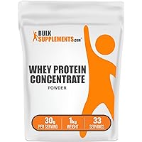 BULKSUPPLEMENTS.COM Whey Protein Concentrate Powder 80% - Unflavored Protein Powder, Flavorless Protein Powder, Whey Protein Powder - Gluten Free, 30g per Serving, 1kg (2.2 lbs) (Pack of 1)