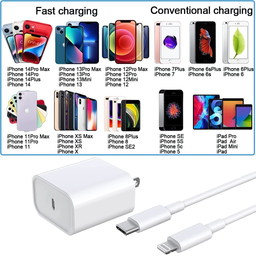 [Apple MFi Certified] iPhone Fast Charger, 20W USB C Power Delivery Wall Charger Plug with 6ft Type C to Lightning Cable Quick Charging Data Sync Cord for iPhone14 13 12 11 Pro Max Mini Xs Xr X 8 iPad