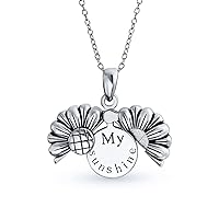 Personalize Floral Flower Inspirational Saying My SUNSHINE OR MY LOVE Words Sunflower Open Locket Pendant Necklace For Women Teen Girlfriend Rose, Gold, Rhodium Plated .925 Sterling Silver