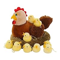 13.8inch Chicken Stuffed Animals, The Hen Chicken with 10 Baby Chick and Nest Stuffed Animal Plush Toy, Chicken Farm Toys for Kids, Birthday Party Easter Basket Gifts