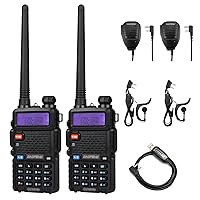 UV-5RTP 8/4/1W Two-Way Radio, High Power Dual Band Long Range for Adults, Tri-Power Handheld Ham Radio with Speaker Mic, Programming Cable (2 Pack)