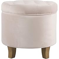 Homepop Home Decor | Upholstered Round Velvet Tufted Foot Rest Ottoman | Ottoman with Storage for Living Room & Bedroom | Decorative Home Furniture, Pink Blush Small