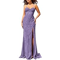 Mermaid Lace Sweetheart Neck Prom Dresses with Slit Applique Criss-Cross Back Formal Evening Dress for Women
