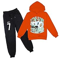 Kids Pullover Cotton Hoodie+Sweatpants Suit-Lightweight Mbappe Graphic Hooded Sweatshirt Outfit for Boys Girls