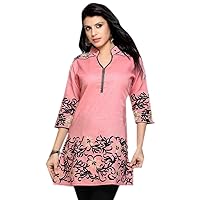 Fulmar women tunic silk Cotton Tunic Top Casual Dress Women's Embroided Shirts 3/4 Sleeve Tunics Mini Dress/Pink Tunic