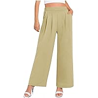 Summer Elegant Wide Leg Pants Women Casual Loose Fit High Waist Work Trousers Comfy Lightweight Solid Palazzo Pants