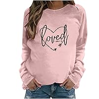 LOVE Heart Print Sweatshirt Women Casual Fleece Pullover Top Long Sleeve Shirts Athletic Fit Sweater Preppy Clothes