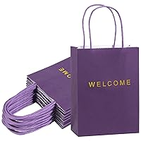 driew Welcome Gift Bags 50 Pack, Welcome Gift Bags 5.9 x 3.1 x 8.3'' Purple Paper Bags with Handles White Gift Bags for Retail, Wedding,Party, Shopping
