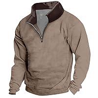 Mens Long Sleeve Polo Shirts Casual Loose Fit Pullover Quarter Zip Sweatshirts Solid Color Lightweight Tops