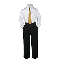 3pc Formal Baby Toddler Teens Boys Gold Necktie Black Pants Sets S-14 (M:(6-12 months))