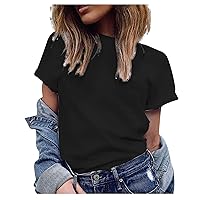 Basic Short Sleeve Tops for Women 2024 Summer T Shirts Casual Crewneck Tee Trendy Solid Tshirt Cotton Blouses