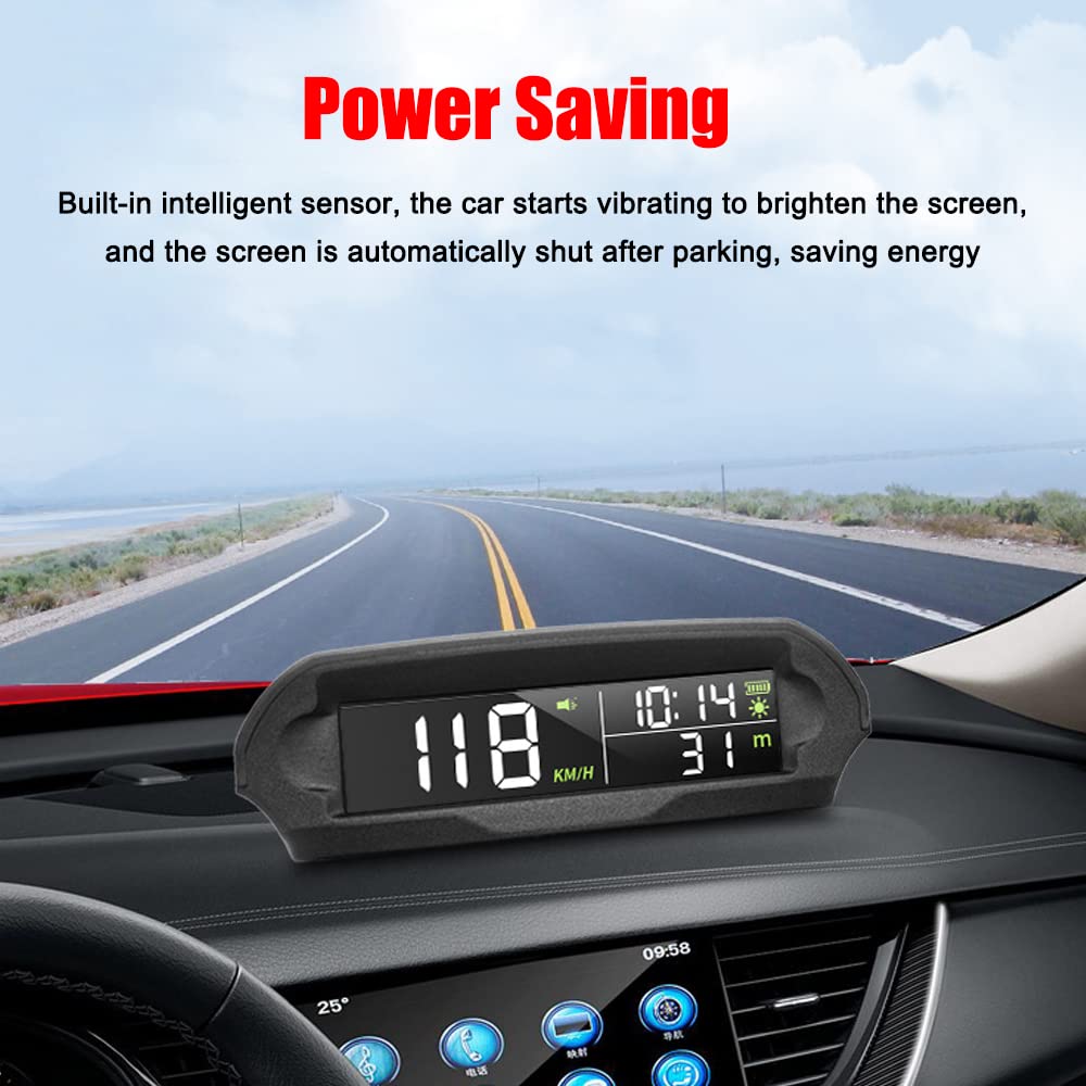ERYUE Head up Display, Car Wireless Headup Display Solar GPS Digital Speedometer with LCD Screen Overspeed Alarm KMH/MPH Time/Altitude/Temperature/Speed Display