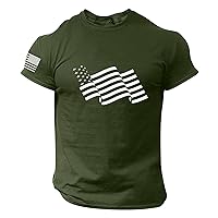 American Flag T-Shirt for Men USA Flag Print Pattern Short Sleeve 4th of July T-Shirts Leisure Shirts Round Neck Top